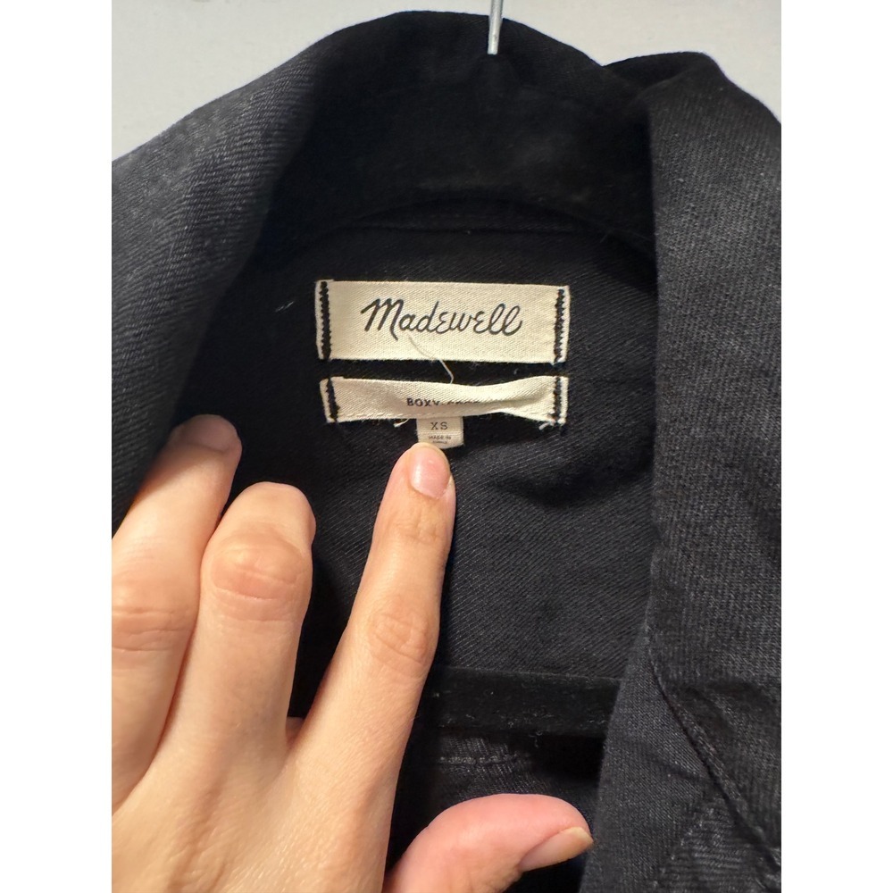 Madewell Boxy Jean Jacket Black Denim Embroidered Face Graphic XS Womens - Picture 2 of 4